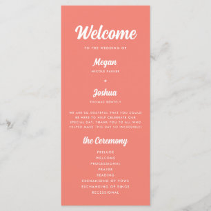 Modern Coral Pink Script Wedding Ceremony Programme