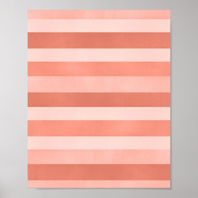 Modern Coral Pink Textured Stripes Art Poster (Front)