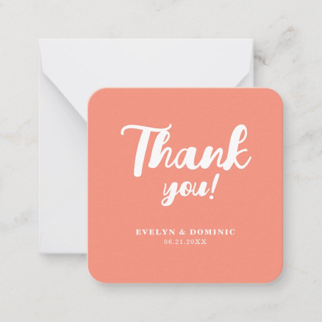 Modern Coral Pink Wedding Budget Thank You Card (Front)