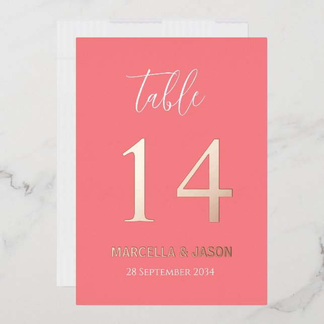 Modern Coral Pink Wedding Table Number Rose Gold  (Envelope)