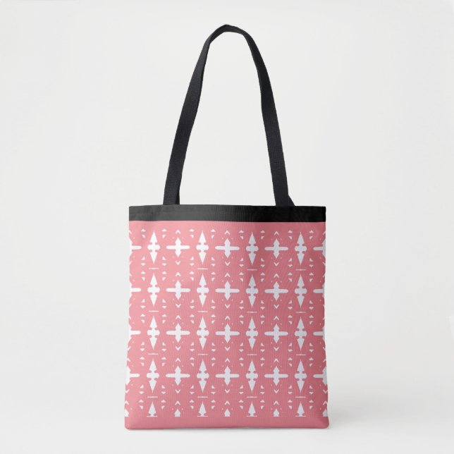 Modern Coral Pink & White Geometric Shape Pattern Tote Bag (Front)
