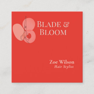 Modern Coral Red Blush Floral Hair Stylist Square Business Card