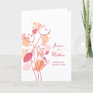 Modern coral red confetti flower petals Wedding Programme