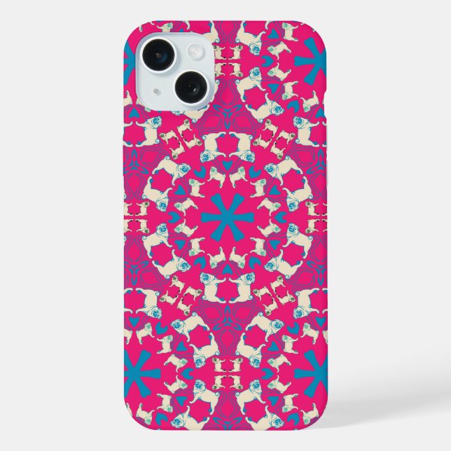 Modern coral red Pug pattern iPhone Case (Back)