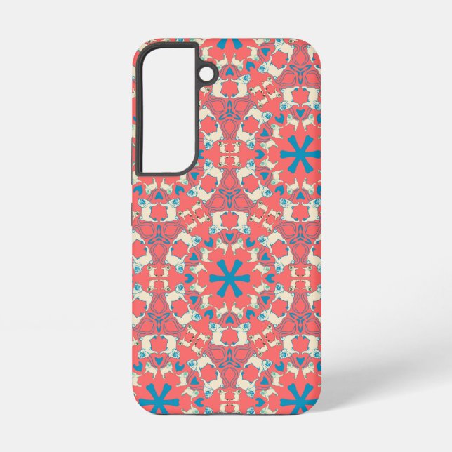 Modern coral red Pug pattern Samsung Galaxy S22 Case (Back)