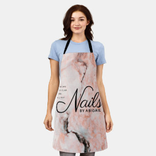Modern Coral Rose Marble Nails By "Name" Business Apron