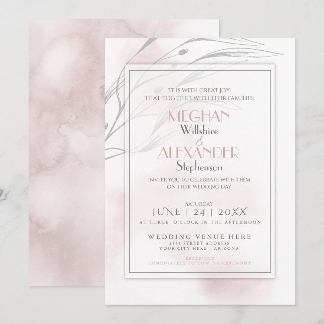 Modern Coral Rose Watercolor Splash Invitation (Front/Back)