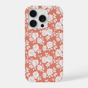 Modern Coral Rose White Floral Pattern iPhone 15 Pro Case