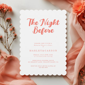 Modern Coral Script Wedding Rehearsal Dinner Invitation