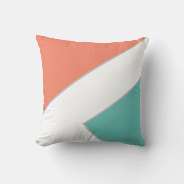 Modern Coral Teal Blue Colour Block Geometric  Cushion (Front)