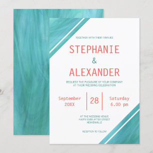 Modern Coral Teal Wedding Invitation