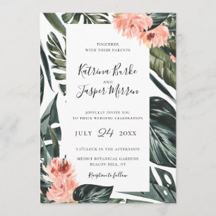 Modern Coral Tropics Frame Wedding Invitation