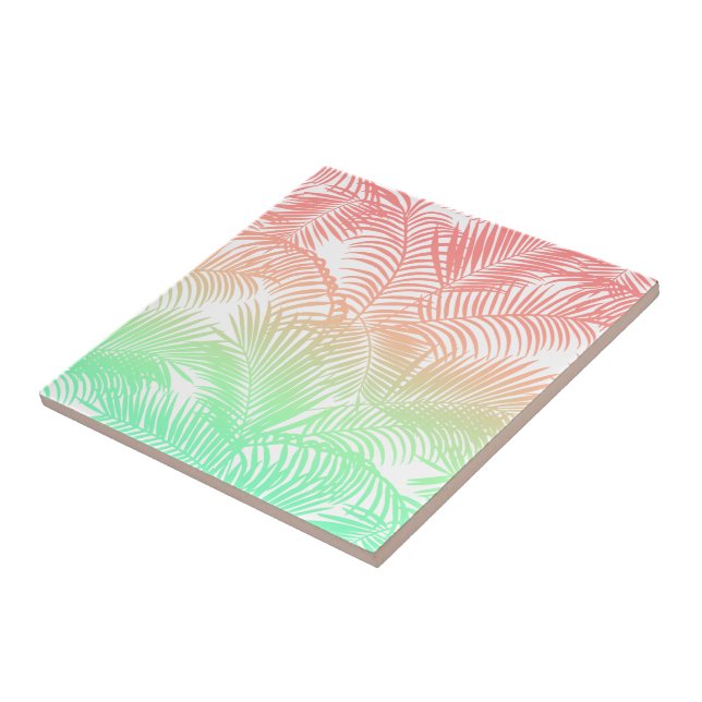 Modern coral turquoise tropical palm trees pattern tile (Side)