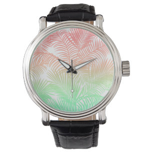Modern coral turquoise tropical palm trees pattern watch