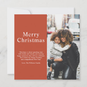 Modern Coral Typography Chic Photo Merry Christmas Holiday Card