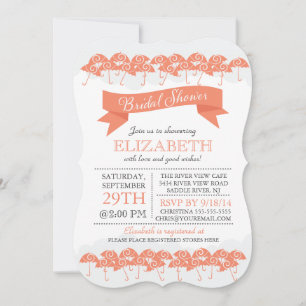Modern Coral Umbrella Bridal Shower Invitation