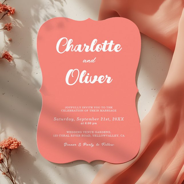 Modern Coral Union Script Decorative Wedding Invitation (Creator Uploaded)