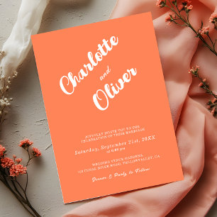 Modern Coral Union Script Orange Wedding Invitation