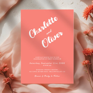Modern Coral Union Script Pink Wedding Invitation