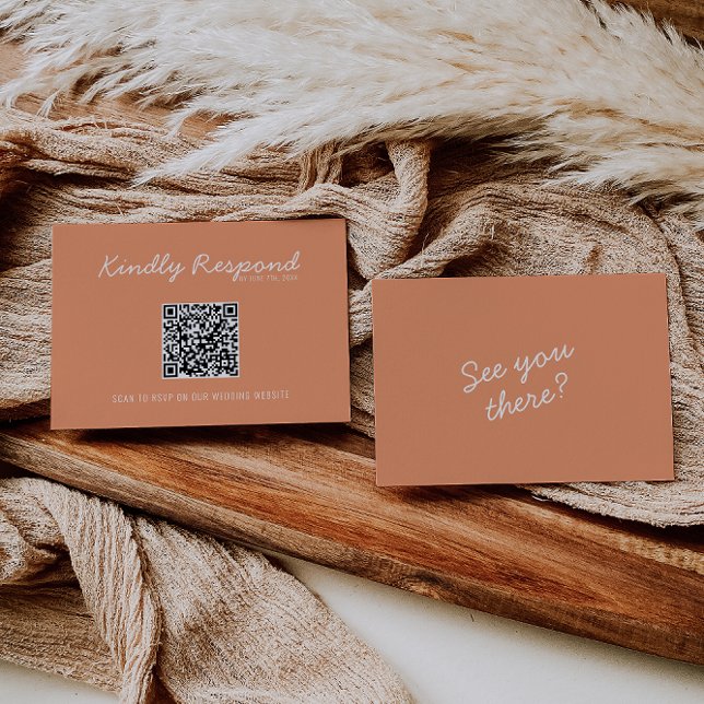 Modern Coral Whimsical Summer QR Code Wedding RSVP Card (Creator Uploaded)