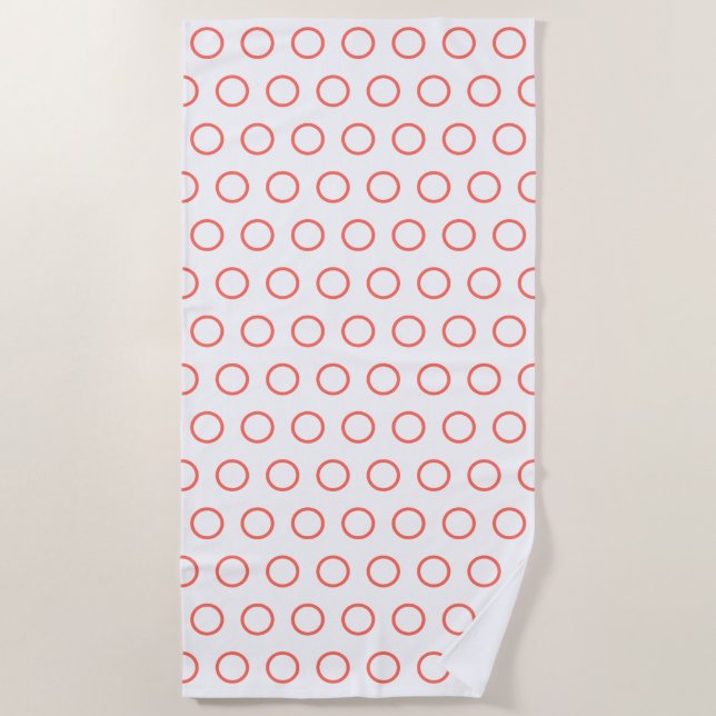 Modern Coral White Circle Pattern Beach Towel (Front)