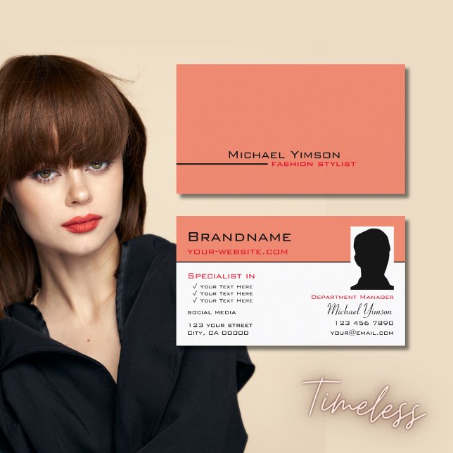 Modern Coral White Cool with Photo Professional Business Card (Creator Uploaded)