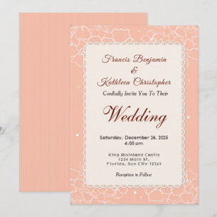 Modern Coral White Floral Wedding Invitation