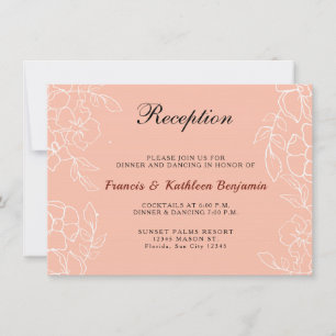 Modern Coral White Floral Wedding Reception Card