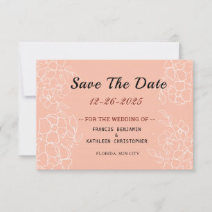 Modern Coral White Floral Wedding Save The Date