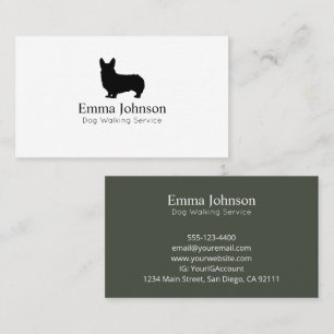 Modern Corgi Logo Dog Walking Business Card