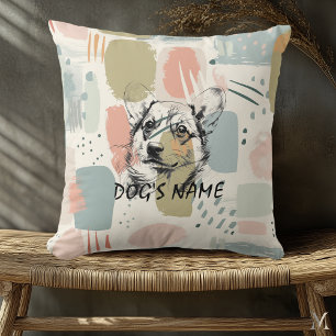 Modern Corgi Portrait – Abstract Pastel Brushstrok Cushion