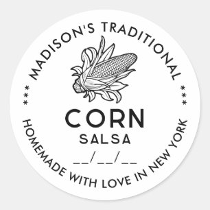 Modern corn salsa sticker with cob symbol