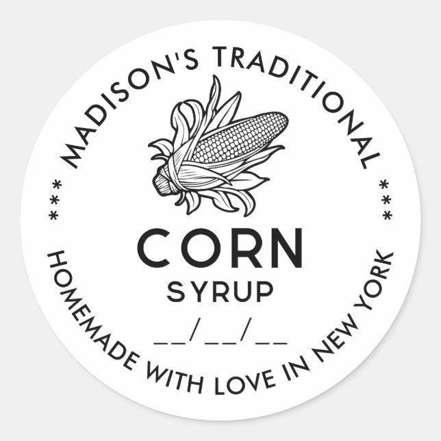 Modern corn syrup label with black and white cob  (Front)