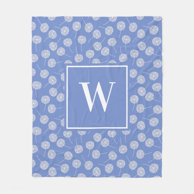 Modern Cornflower Blue Family Monogram Fleece Blanket (Front)