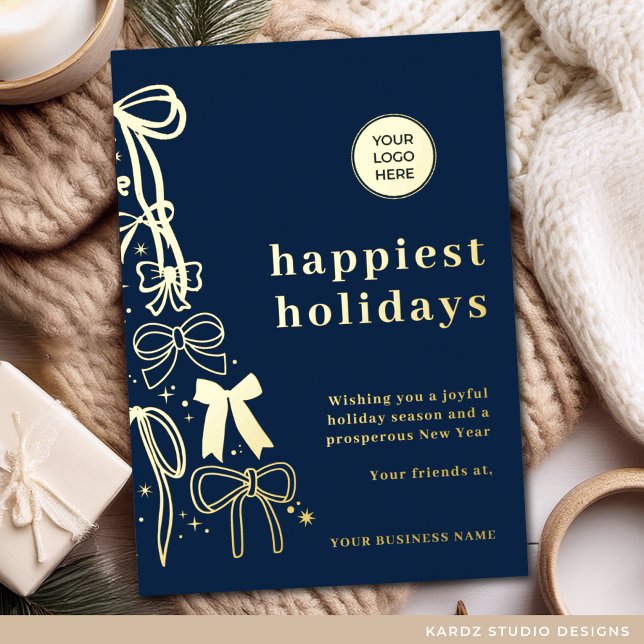 Modern Corporate Blue Christmas Gold Foil Card (Card is shown in 5 x 7 inches, personalize it with your logo and message. Choose foil color)