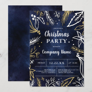 Modern corporate bold gold navy Christmas party Invitation