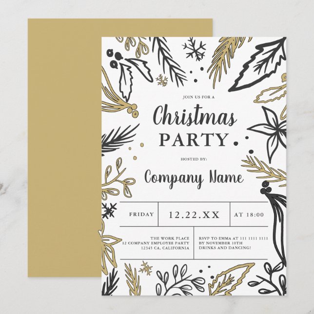 Modern corporate bold grey gold Christmas party Invitation (Front/Back)