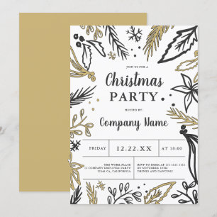 Modern corporate bold grey gold Christmas party Invitation