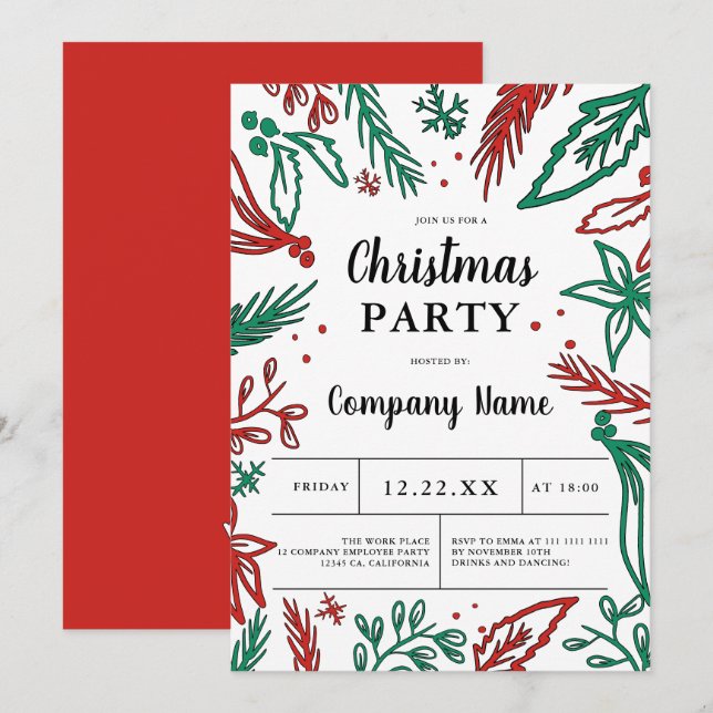 Modern corporate bold red green Christmas party Invitation (Front/Back)