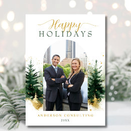 Modern Corporate Botanical Forest Photo Holiday Card