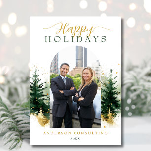 Modern Corporate Botanical Forest Photo Holiday Card