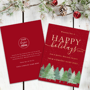 Modern Corporate Christmas Business Logo Red Gold Foil Holiday Card