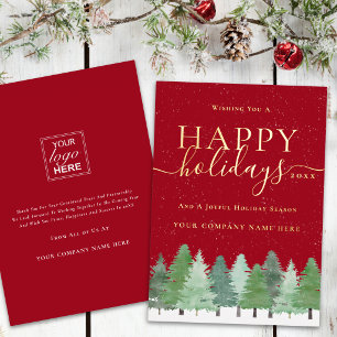 Modern Corporate Christmas Business Logo Red Gold Foil Holiday Card