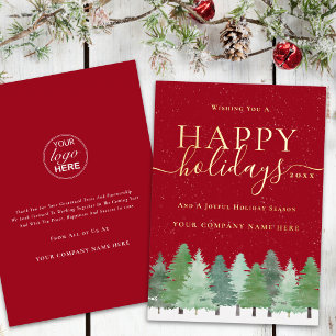 Modern Corporate Christmas Business Logo Red Gold Foil Holiday Card