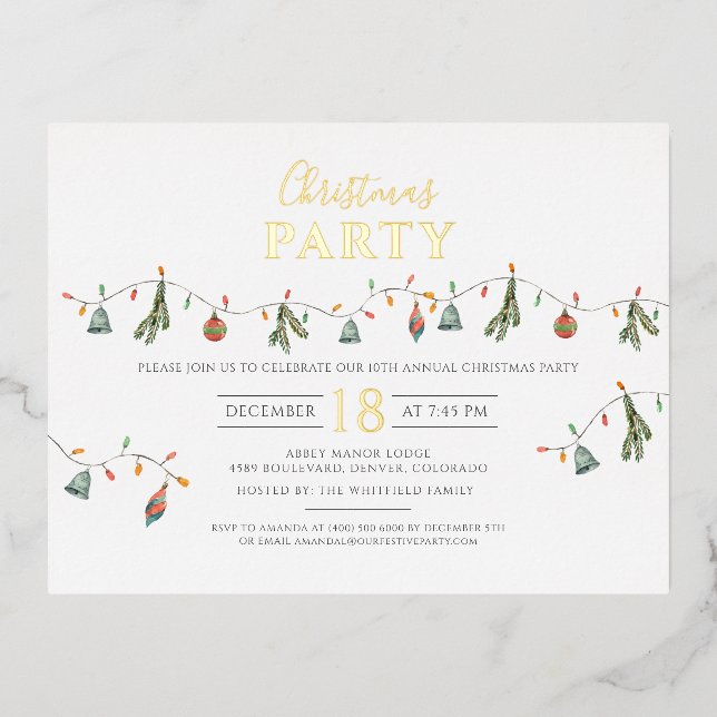 Modern Corporate Christmas Party Gold Foil Holiday Postcard (Front)
