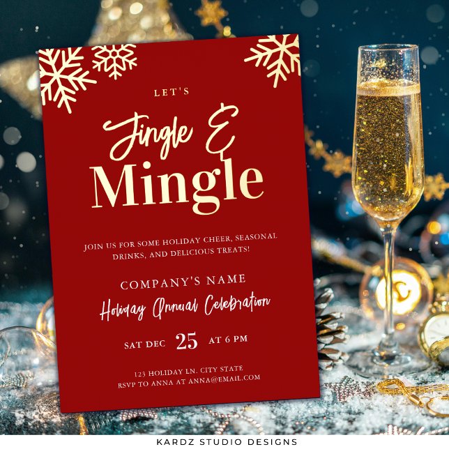 Modern Corporate Christmas Party Invitation (Invite shown in 5 x 7 inches, in deep blue with GOLD foil. Choose foil color before checkout.
)