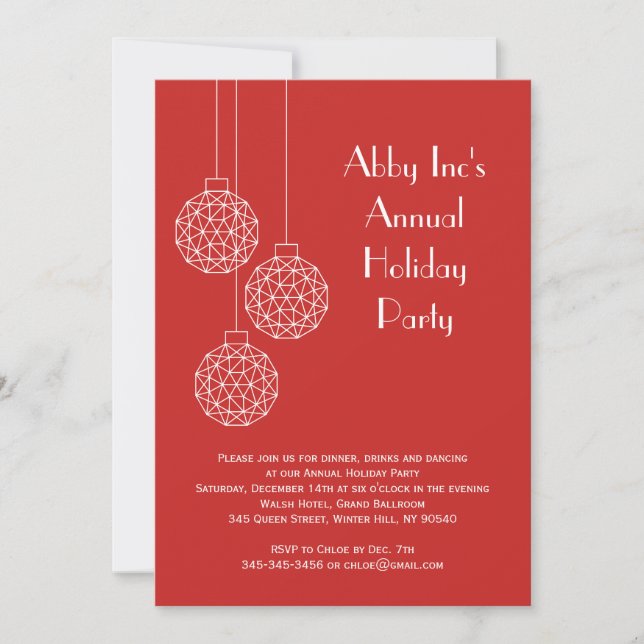 Modern Corporate Holiday Party Red Invitation (Front)