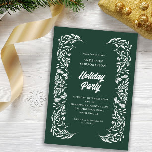 Modern Corporate Holiday Party White Foliage Invitation