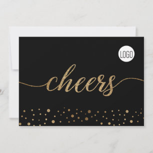 Modern Corporate Logo Cheers Script Faux Gold Holiday Card