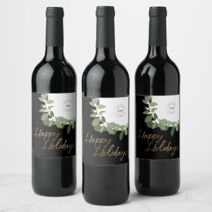 Modern Corporate Logo Happy Holidays No photo   Wine Label